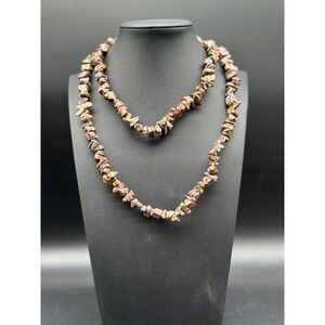 Rhyolite Jasper Gemstone‎ Chip Bead Necklace Long Strand Layering Jewelry